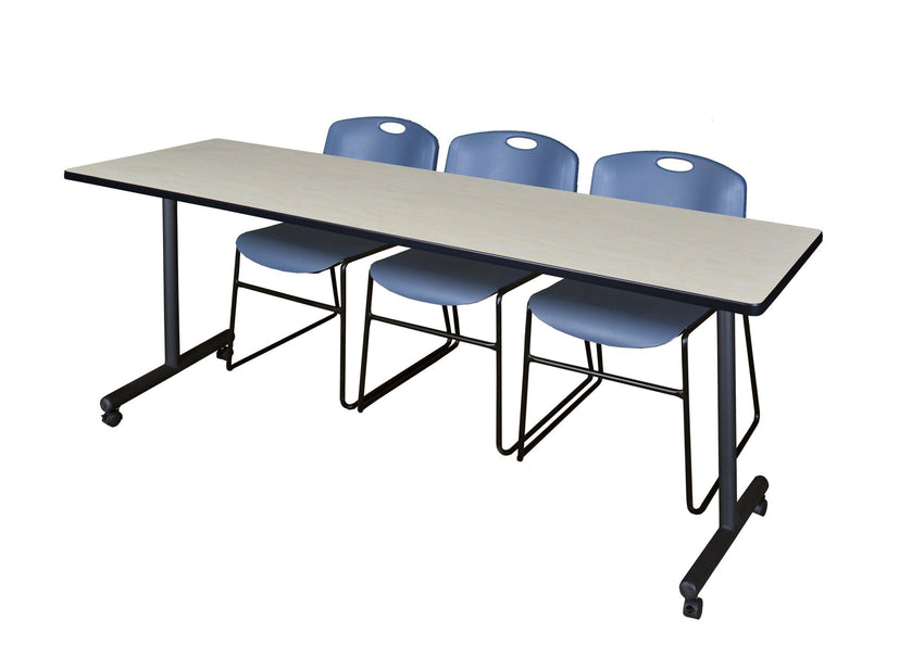 Regency Kobe Professional Mobile T - Base Training Table & 3 Zeng Stack Chairs 84"W x 24"D x 29"H (REG - MKTRCC8424 - ZNG) - SchoolOutlet