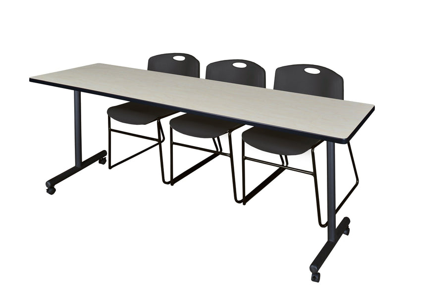 Regency Kobe Professional Mobile T - Base Training Table & 3 Zeng Stack Chairs 84"W x 24"D x 29"H (REG - MKTRCC8424 - ZNG) - SchoolOutlet