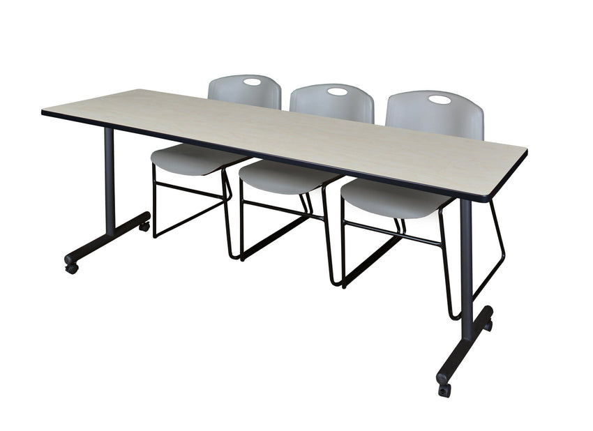 Regency Kobe Professional Mobile T - Base Training Table & 3 Zeng Stack Chairs 84"W x 24"D x 29"H (REG - MKTRCC8424 - ZNG) - SchoolOutlet
