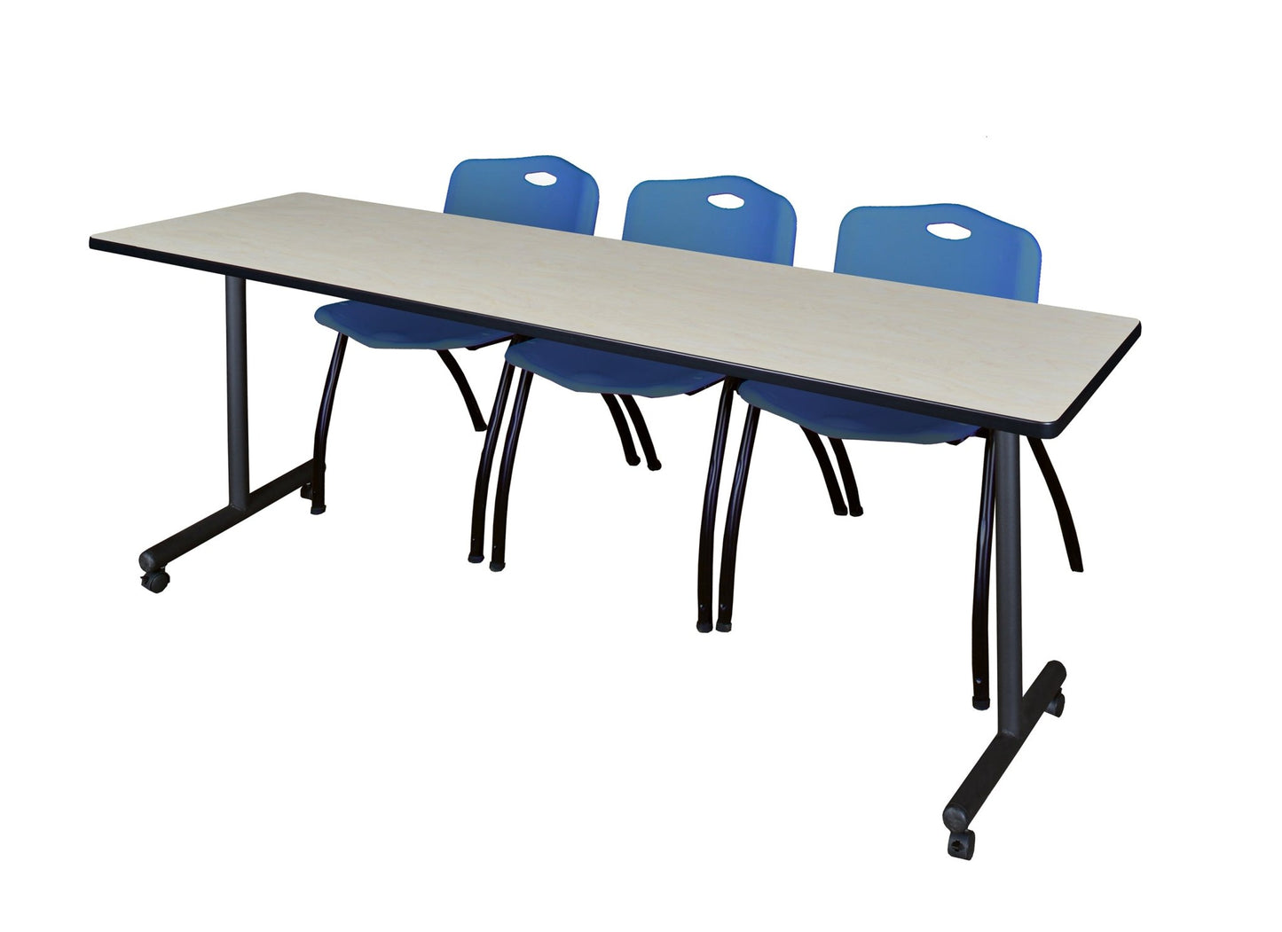Regency Kobe Professional Mobile T - Base Training Table & 3 M Stack Chairs 84"W x 24"D x 29"H (REG - MKTRCC8424 - 3M) - SchoolOutlet