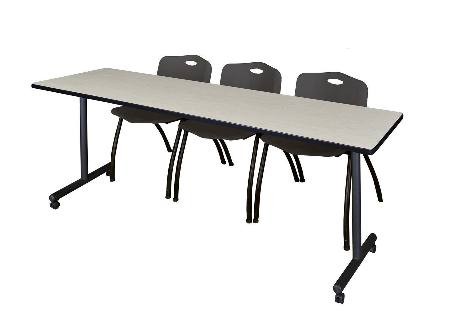 Regency Kobe Professional Mobile T - Base Training Table & 3 M Stack Chairs 84"W x 24"D x 29"H (REG - MKTRCC8424 - 3M) - SchoolOutlet