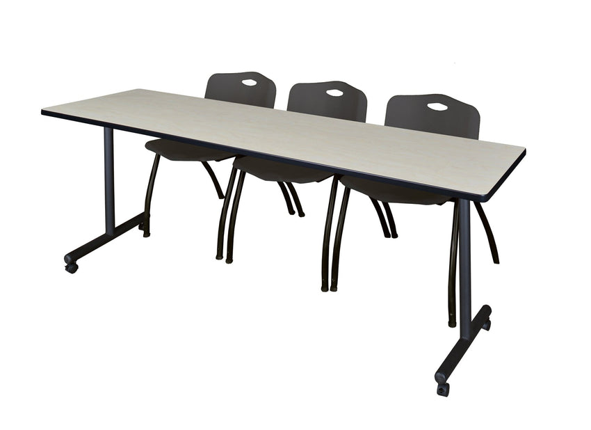 Regency Kobe Professional Mobile T - Base Training Table & 3 M Stack Chairs 84"W x 24"D x 29"H (REG - MKTRCC8424 - 3M) - SchoolOutlet