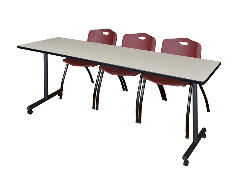 Regency Kobe Professional Mobile T - Base Training Table & 3 M Stack Chairs 84"W x 24"D x 29"H (REG - MKTRCC8424 - 3M) - SchoolOutlet