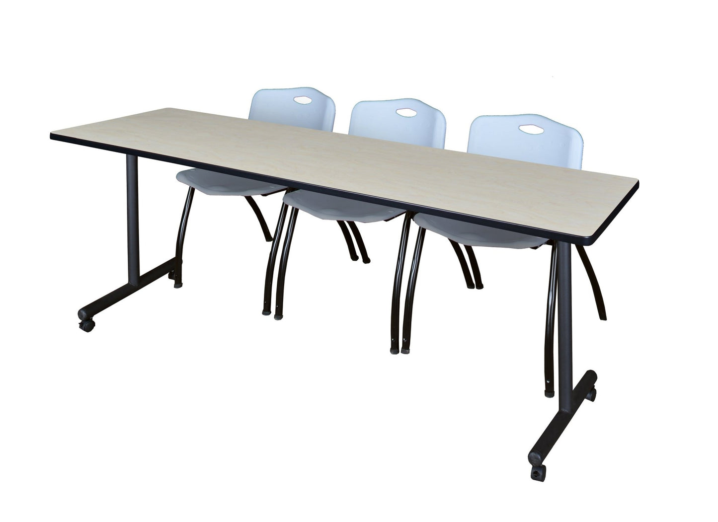 Regency Kobe Professional Mobile T - Base Training Table & 3 M Stack Chairs 84"W x 24"D x 29"H (REG - MKTRCC8424 - 3M) - SchoolOutlet