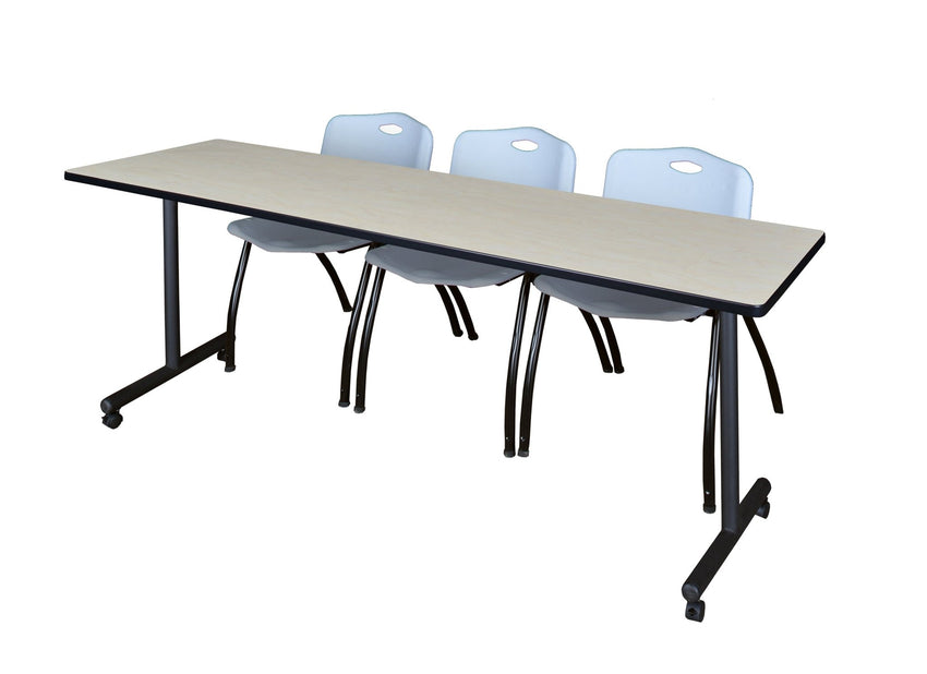 Regency Kobe Professional Mobile T - Base Training Table & 3 M Stack Chairs 84"W x 24"D x 29"H (REG - MKTRCC8424 - 3M) - SchoolOutlet