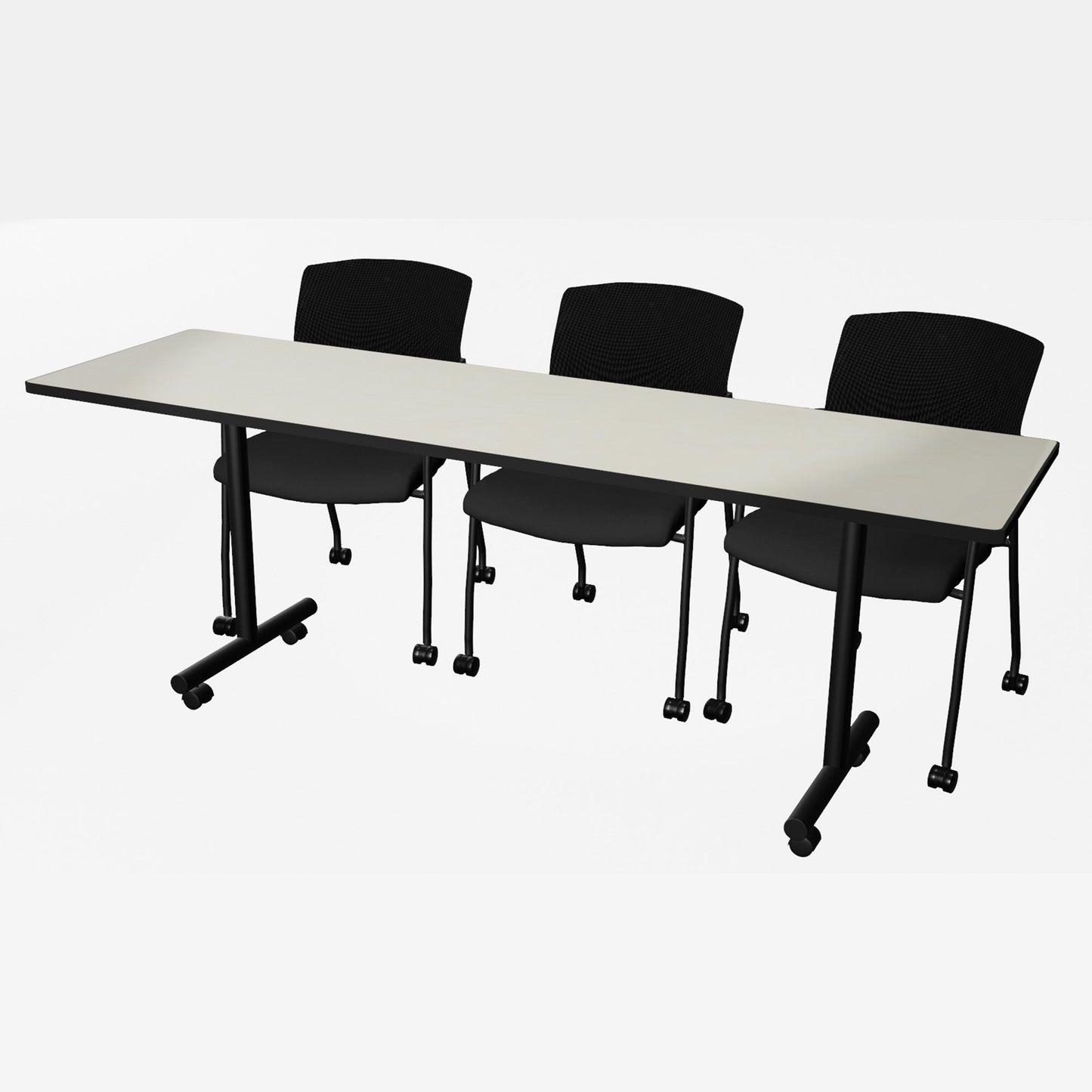 Regency Kobe Professional Mobile T - Base Training Table & 3 Knight Mesh Chairs 84"W x 24"D x 29"H (REG - MKTRCC8424 - KNM) - SchoolOutlet