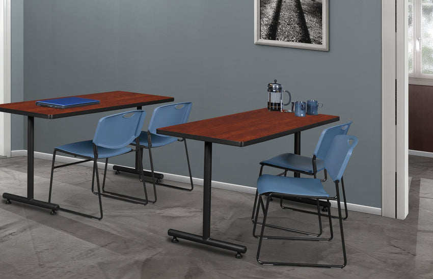 Regency Kobe Professional T - Base Training Table & 2 Zeng Stack Chairs 48"W x 24"D x 29"H (REG - MKTRCT4824 - ZNG) - SchoolOutlet