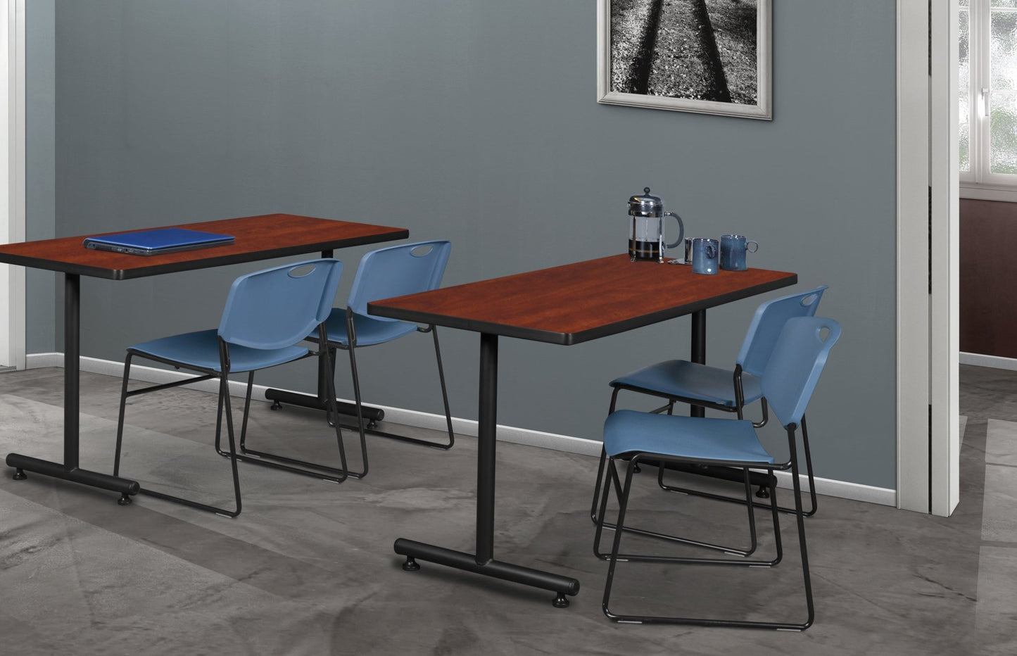 Regency Kobe Professional T - Base Training Table & 2 Zeng Stack Chairs 48"W x 30"D x 29"H (REG - MKTRCT4830 - ZNG) - SchoolOutlet