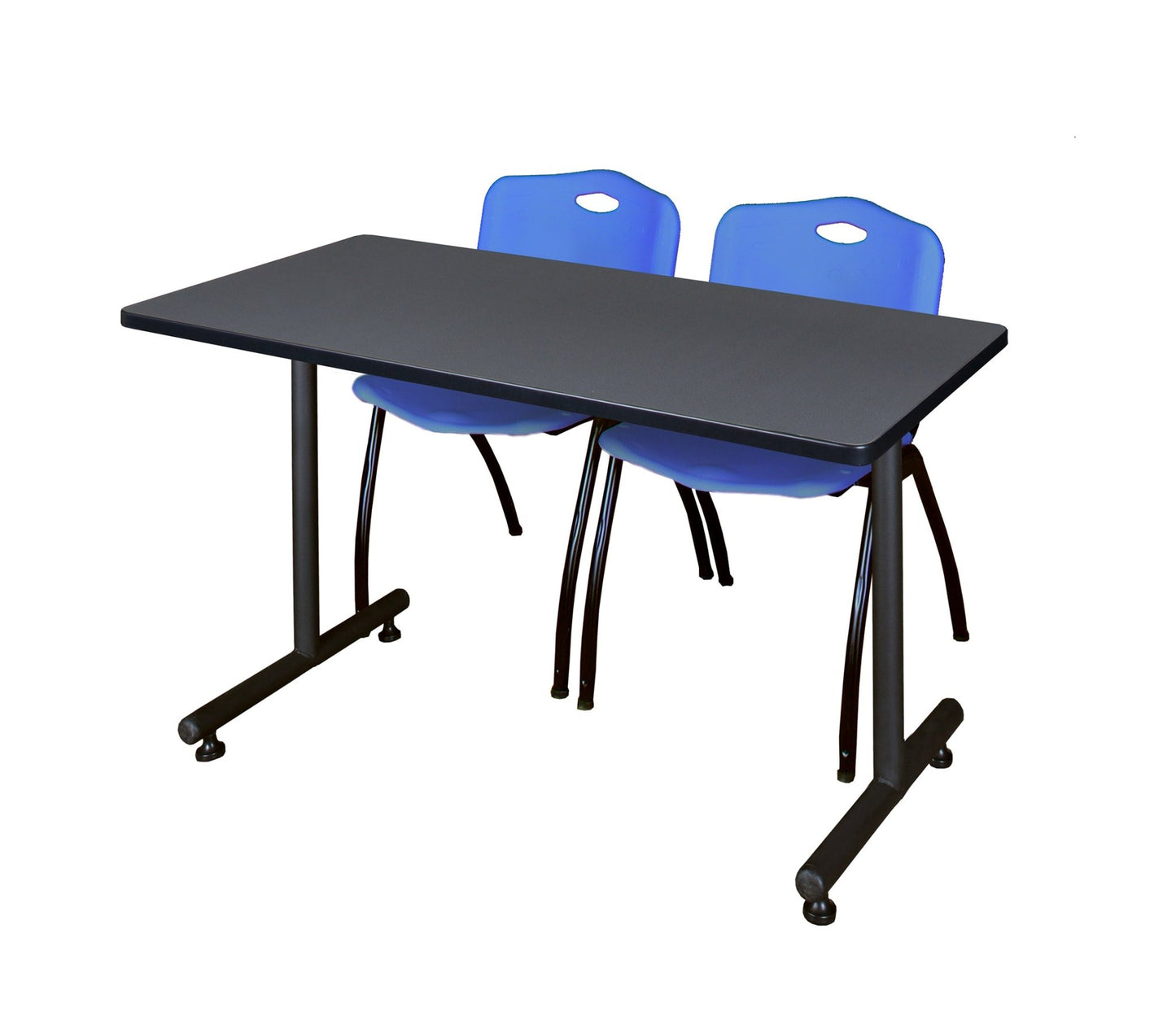 Regency Kobe Professional T - Base Training Seminar Table & 2 M Stack Chairs 48"W x 30"D x 29"H (REG - MKTRCT4830 - 2M) - SchoolOutlet