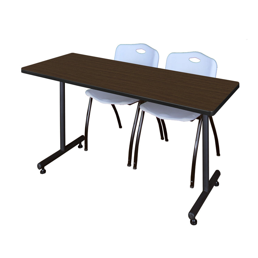Regency Kobe Professional T - Base Training Seminar Table & 2 M Stack Chairs 66"W x 30"D x 29"H (REG - MKTRCT6630 - 2M) - SchoolOutlet