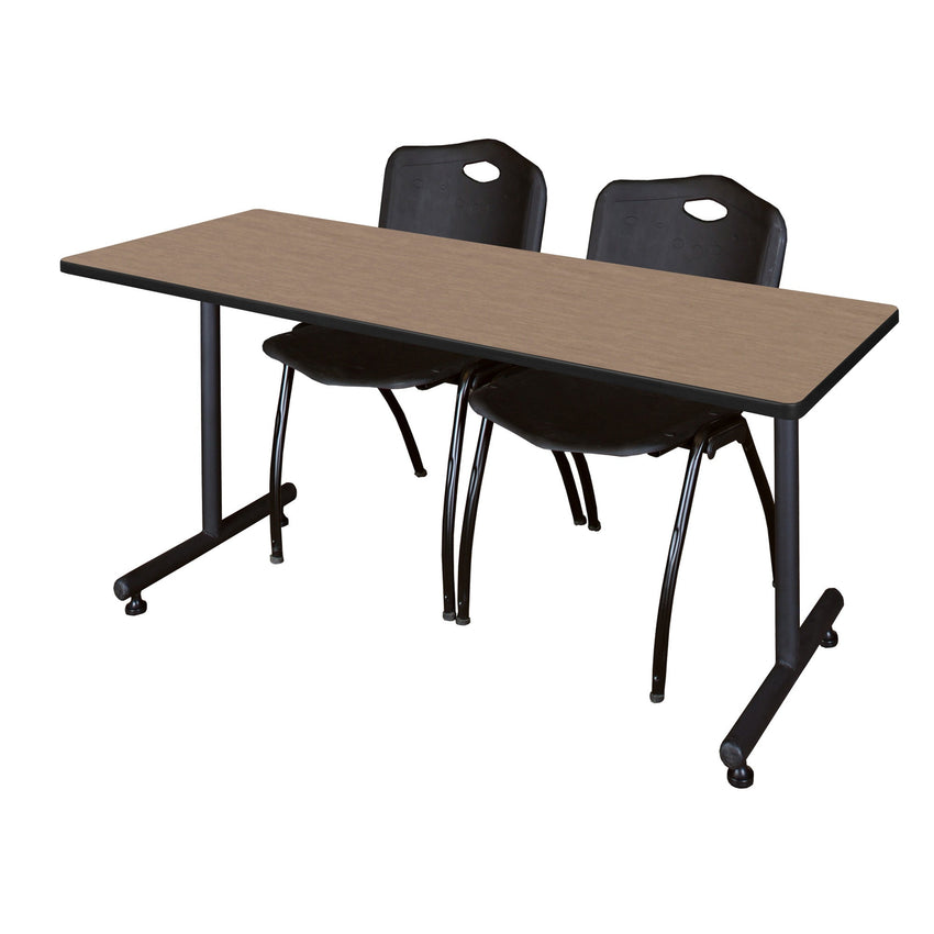 Regency Kobe Professional T - Base Training Seminar Table & 2 M Stack Chairs 72"W x 24"D x 29"H (REG - MKTRCT7224 - 2M) - SchoolOutlet