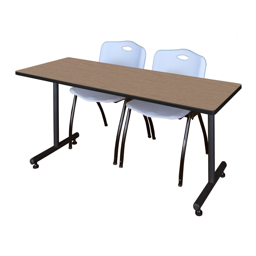 Regency Kobe Professional T - Base Training Seminar Table & 2 M Stack Chairs 72"W x 24"D x 29"H (REG - MKTRCT7224 - 2M) - SchoolOutlet