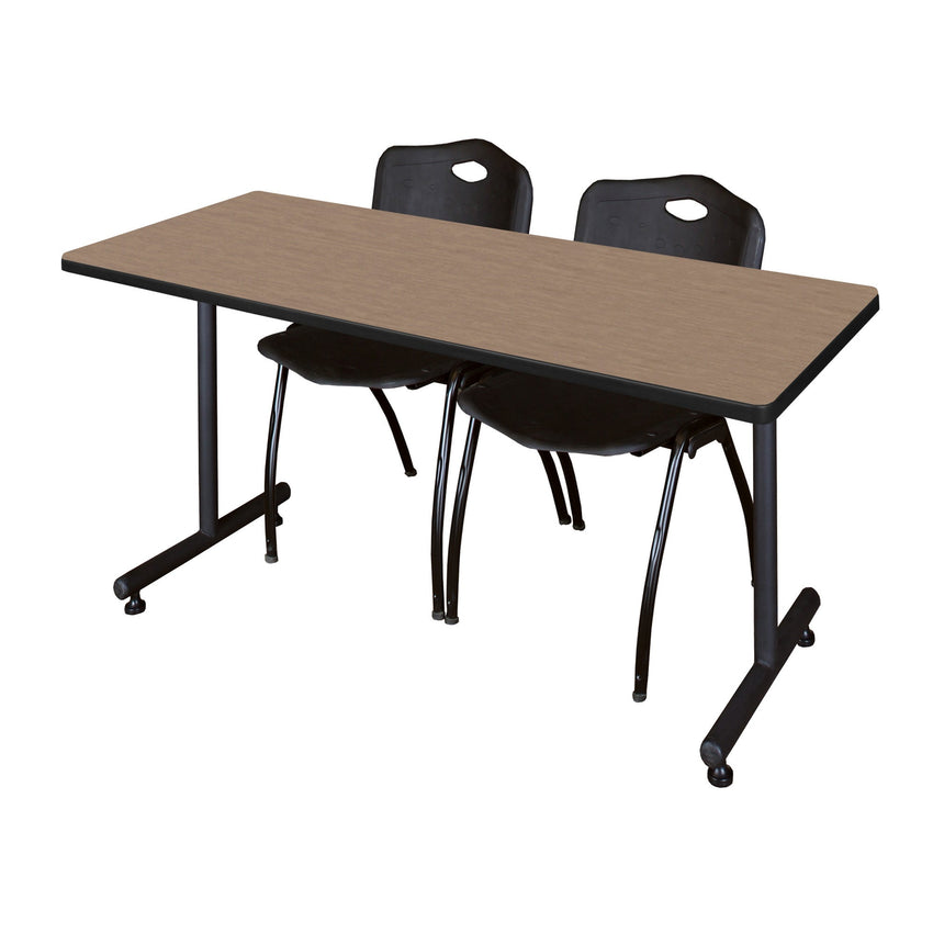 Regency Kobe Professional T - Base Training Seminar Table & 2 M Stack Chairs 72"W x 30"D x 29"H (REG - MKTRCT7230 - 2M) - SchoolOutlet