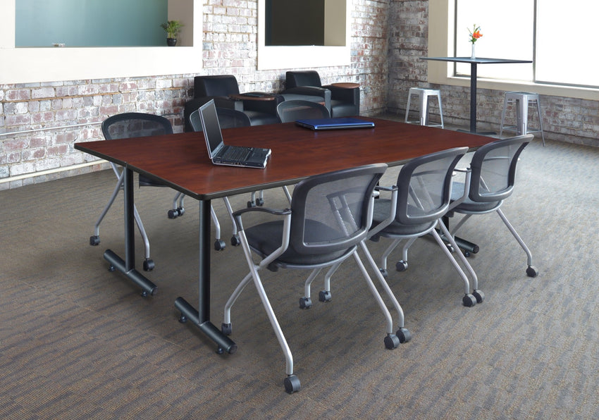 Regency Kobe Professional T - Base Training Seminar Table & 3 Cadence Nesting Chairs 84"W x 24"D x 29"H (REG - MKTRCT8424 - CAD) - SchoolOutlet