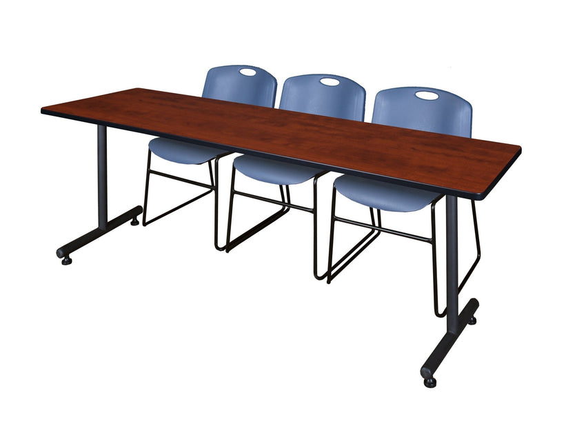 Regency Kobe Professional T - Base Training Table & 3 Zeng Stack Chairs 84"W x 24"D x 29"H (REG - MKTRCT8424 - ZNG) - SchoolOutlet