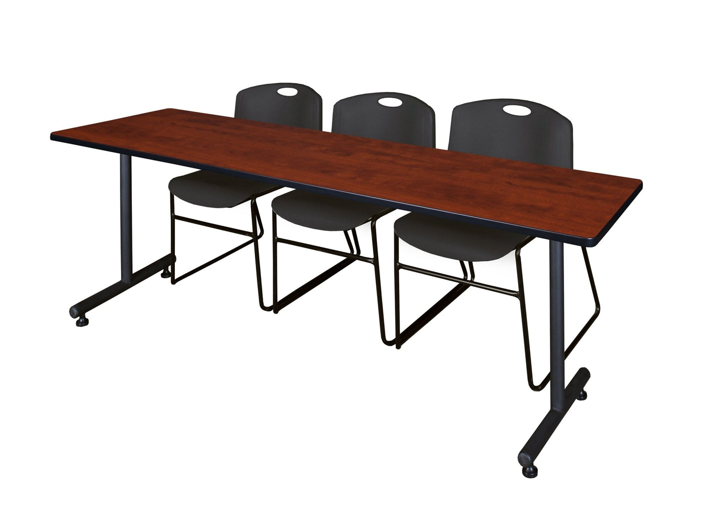Regency Kobe Professional T - Base Training Table & 3 Zeng Stack Chairs 84"W x 24"D x 29"H (REG - MKTRCT8424 - ZNG) - SchoolOutlet