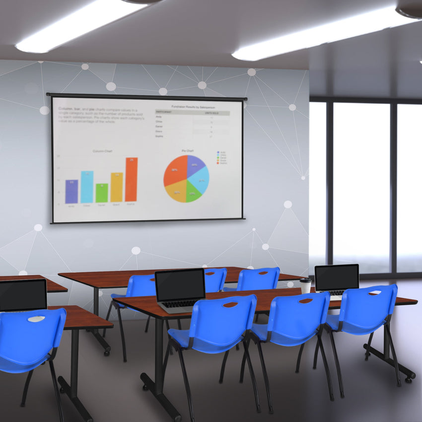 Regency Kobe Professional T - Base Training Seminar Table & 3 M Stack Chairs 84"W x 24"D x 29"H (REG - MKTRCT8424 - 3M) - SchoolOutlet