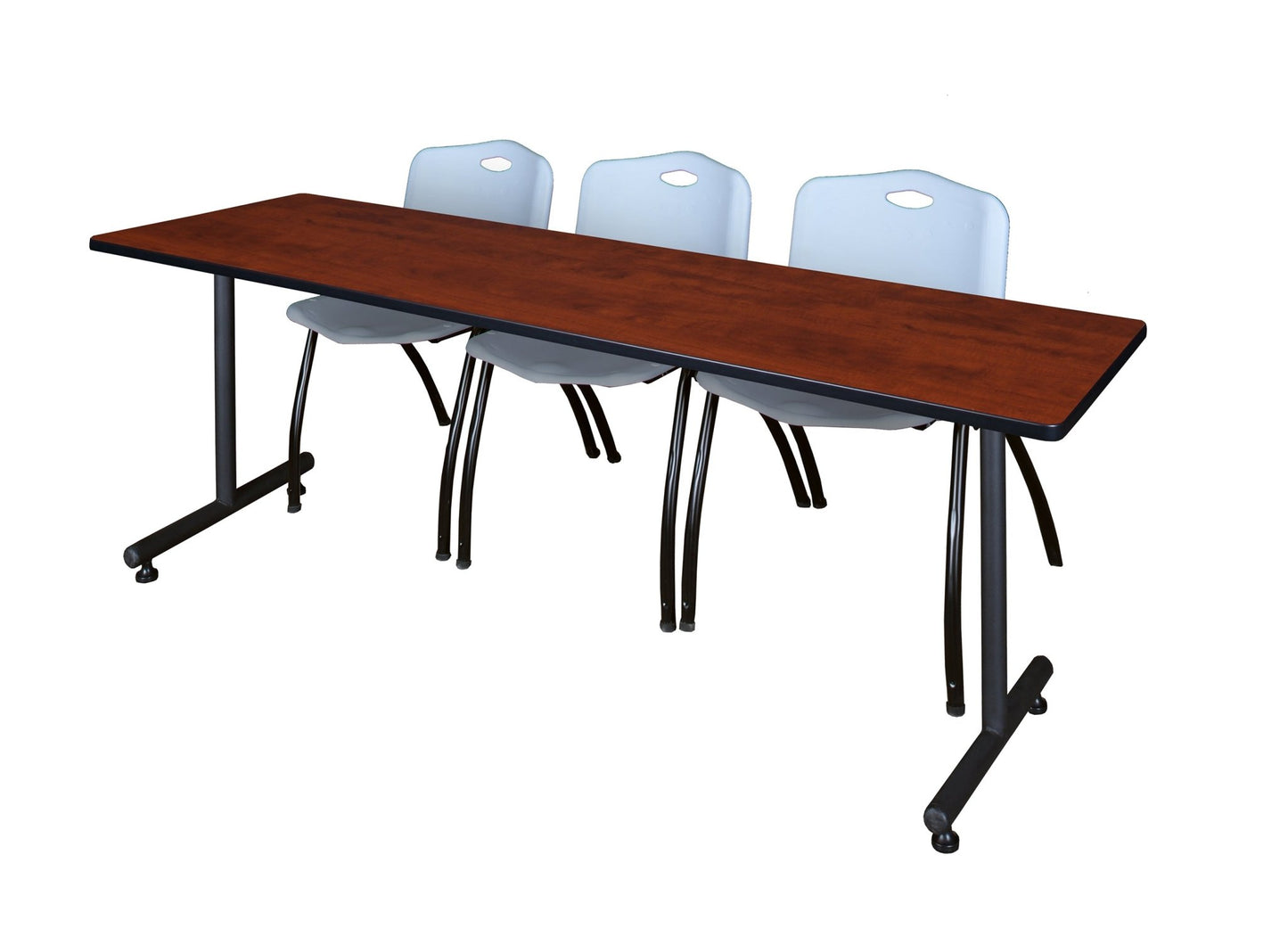 Regency Kobe Professional T - Base Training Seminar Table & 3 M Stack Chairs 84"W x 24"D x 29"H (REG - MKTRCT8424 - 3M) - SchoolOutlet