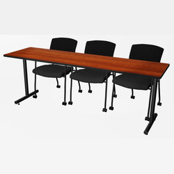 Regency Kobe Professional T-Base Training Seminar Table & 3 Knight Mesh Chairs 84"W x 24"D x 29"H (REG-MKTRCT8424-KNM)