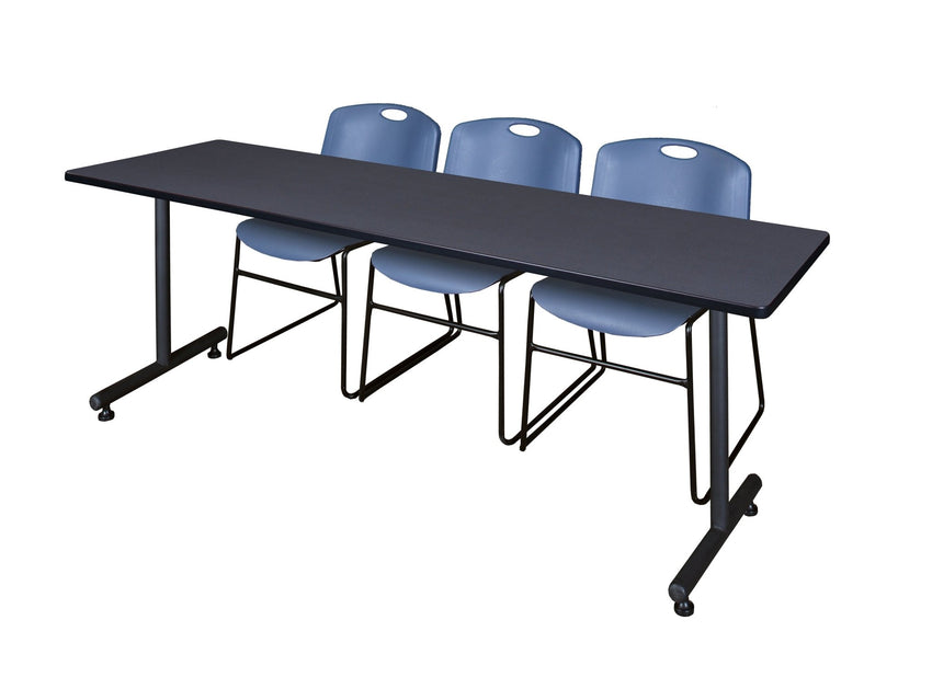 Regency Kobe Professional T - Base Training Table & 3 Zeng Stack Chairs 84"W x 24"D x 29"H (REG - MKTRCT8424 - ZNG) - SchoolOutlet