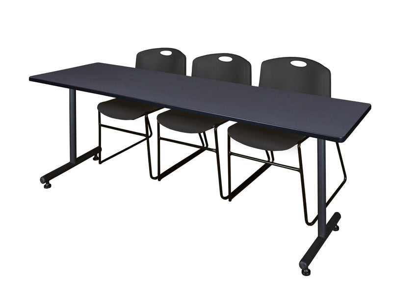 Regency Kobe Professional T - Base Training Table & 3 Zeng Stack Chairs 84"W x 24"D x 29"H (REG - MKTRCT8424 - ZNG) - SchoolOutlet
