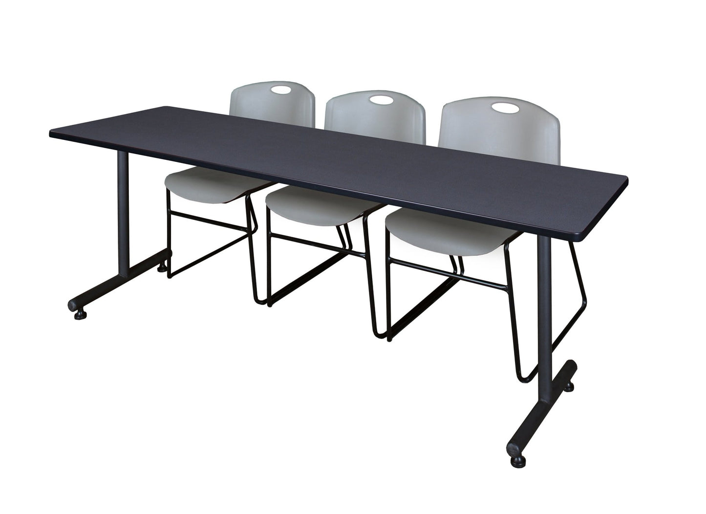 Regency Kobe Professional T - Base Training Table & 3 Zeng Stack Chairs 84"W x 24"D x 29"H (REG - MKTRCT8424 - ZNG) - SchoolOutlet