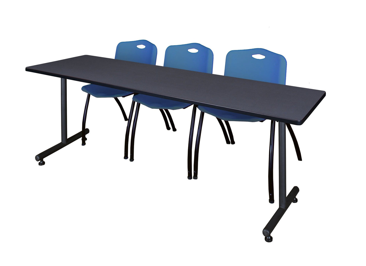 Regency Kobe Professional T - Base Training Seminar Table & 3 M Stack Chairs 84"W x 24"D x 29"H (REG - MKTRCT8424 - 3M) - SchoolOutlet