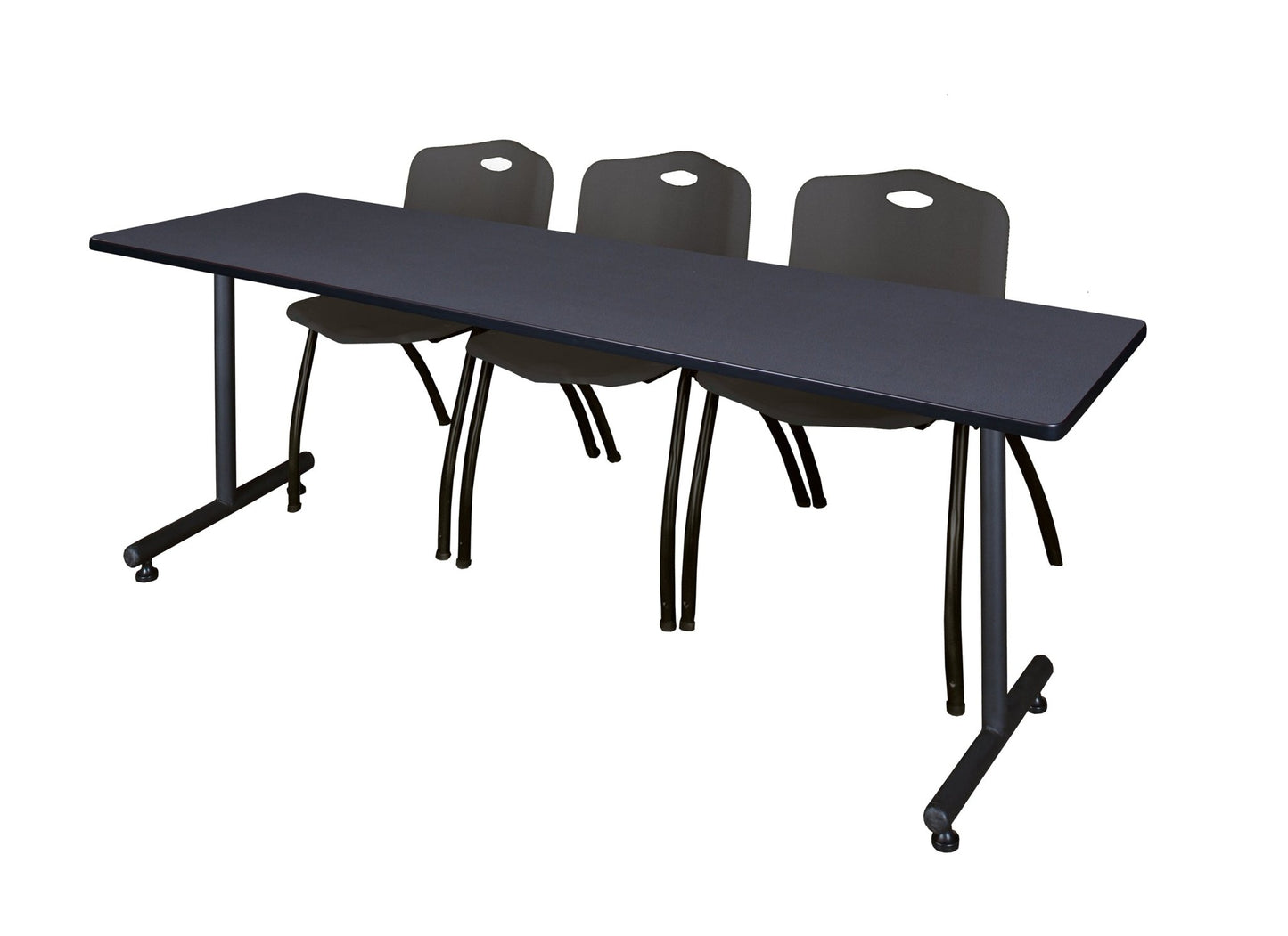 Regency Kobe Professional T - Base Training Seminar Table & 3 M Stack Chairs 84"W x 24"D x 29"H (REG - MKTRCT8424 - 3M) - SchoolOutlet