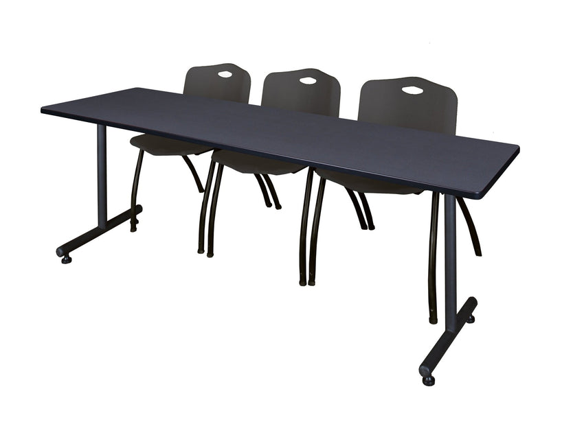Regency Kobe Professional T - Base Training Seminar Table & 3 M Stack Chairs 84"W x 24"D x 29"H (REG - MKTRCT8424 - 3M) - SchoolOutlet