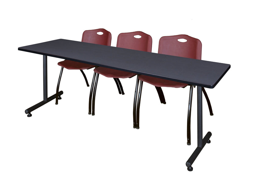 Regency Kobe Professional T - Base Training Seminar Table & 3 M Stack Chairs 84"W x 24"D x 29"H (REG - MKTRCT8424 - 3M) - SchoolOutlet