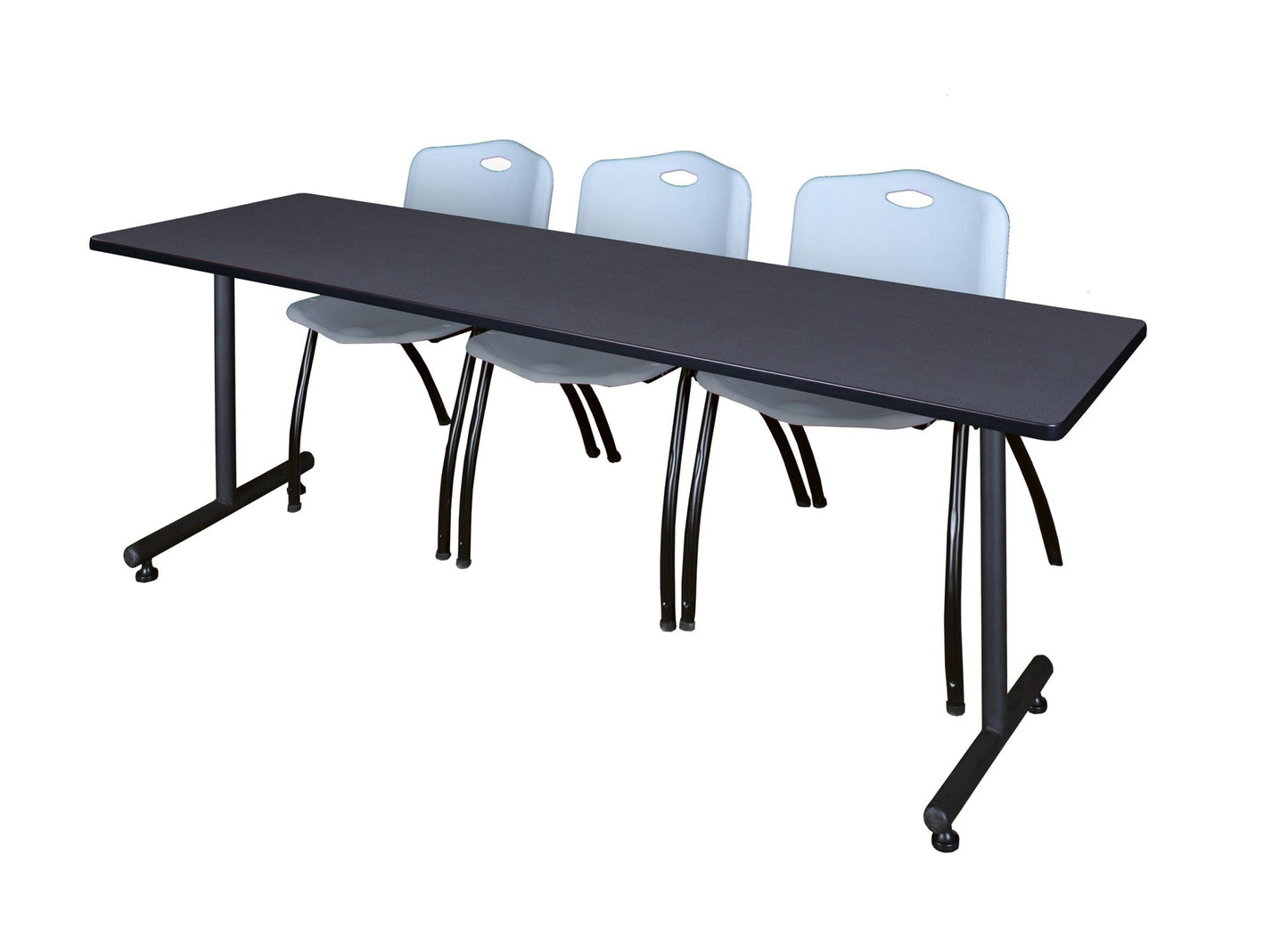 Regency Kobe Professional T - Base Training Seminar Table & 3 M Stack Chairs 84"W x 24"D x 29"H (REG - MKTRCT8424 - 3M) - SchoolOutlet