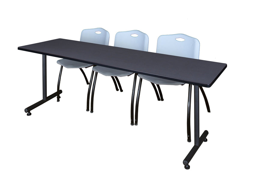 Regency Kobe Professional T - Base Training Seminar Table & 3 M Stack Chairs 84"W x 24"D x 29"H (REG - MKTRCT8424 - 3M) - SchoolOutlet