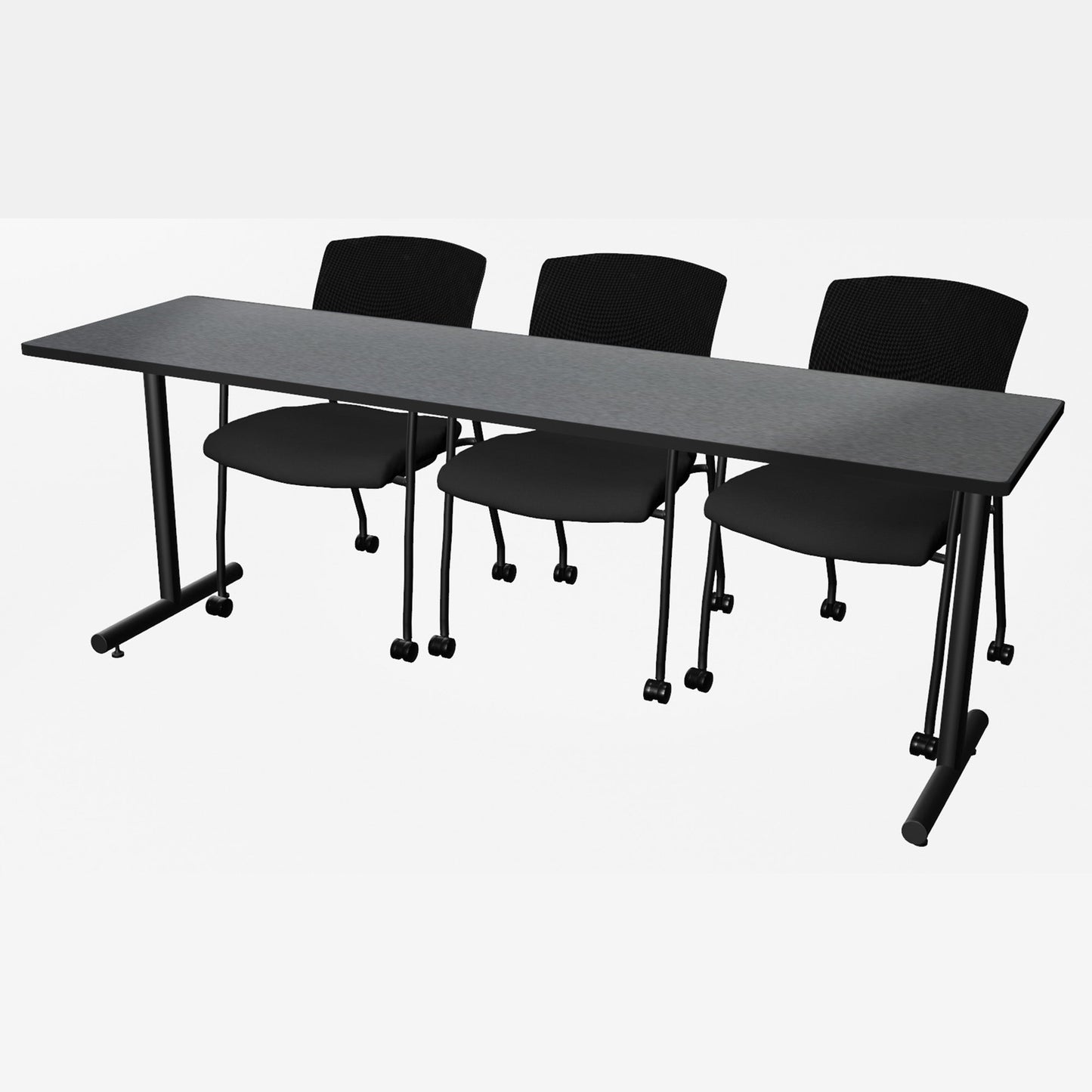 Regency Kobe Professional T - Base Training Seminar Table & 3 Knight Mesh Chairs 84"W x 24"D x 29"H (REG - MKTRCT8424 - KNM) - SchoolOutlet