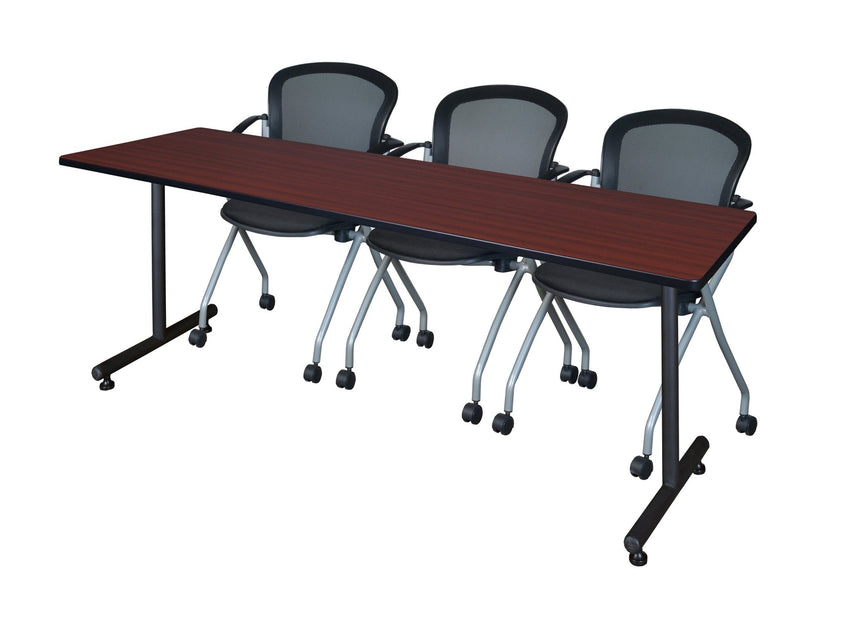 Regency Kobe Professional T - Base Training Seminar Table & 3 Cadence Nesting Chairs 84"W x 24"D x 29"H (REG - MKTRCT8424 - CAD) - SchoolOutlet