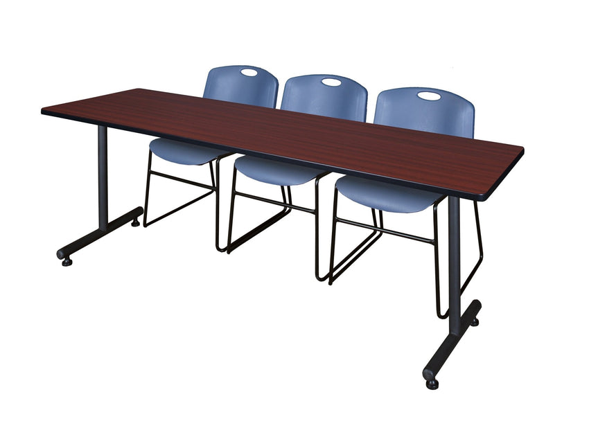 Regency Kobe Professional T - Base Training Table & 3 Zeng Stack Chairs 84"W x 24"D x 29"H (REG - MKTRCT8424 - ZNG) - SchoolOutlet