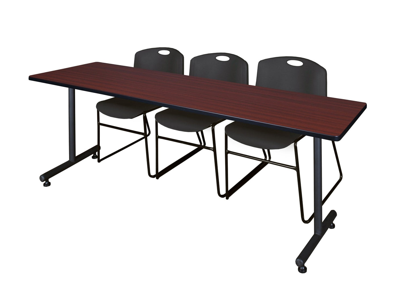 Regency Kobe Professional T - Base Training Table & 3 Zeng Stack Chairs 84"W x 24"D x 29"H (REG - MKTRCT8424 - ZNG) - SchoolOutlet