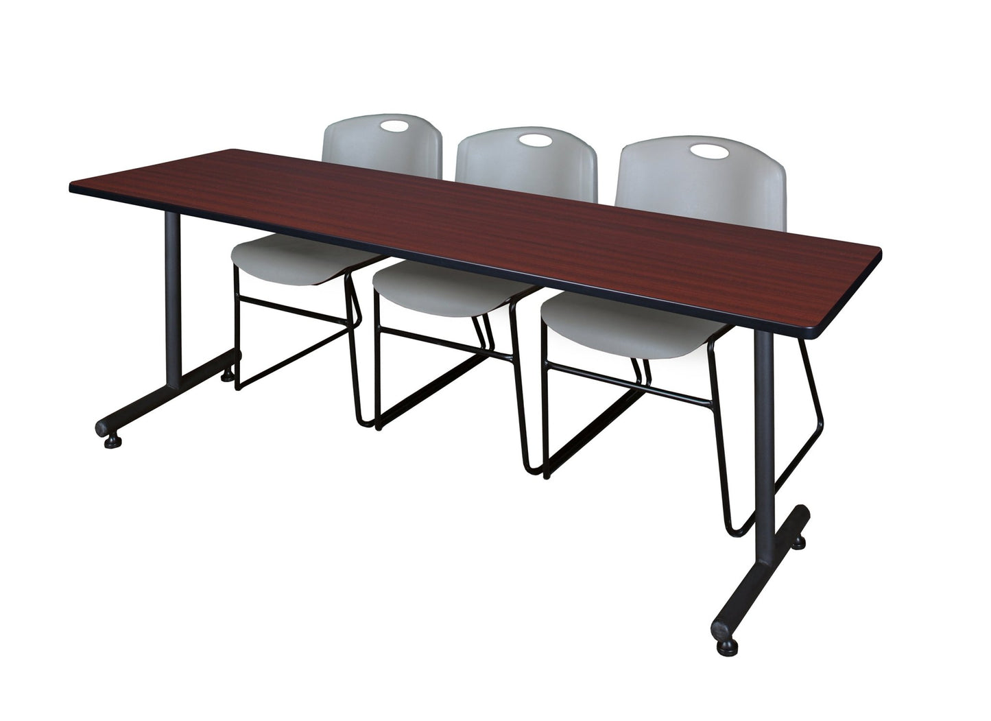 Regency Kobe Professional T - Base Training Table & 3 Zeng Stack Chairs 84"W x 24"D x 29"H (REG - MKTRCT8424 - ZNG) - SchoolOutlet