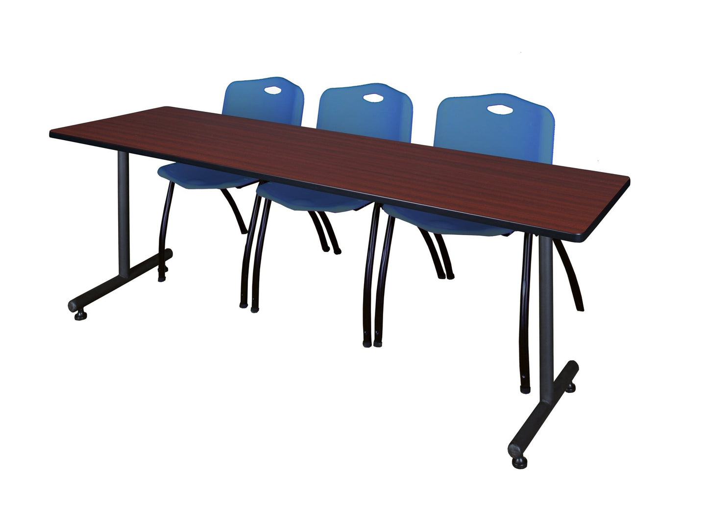 Regency Kobe Professional T - Base Training Seminar Table & 3 M Stack Chairs 84"W x 24"D x 29"H (REG - MKTRCT8424 - 3M) - SchoolOutlet