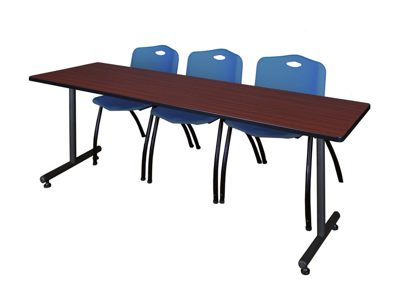 Regency Kobe Professional T - Base Training Seminar Table & 3 M Stack Chairs 84"W x 24"D x 29"H (REG - MKTRCT8424 - 3M) - SchoolOutlet
