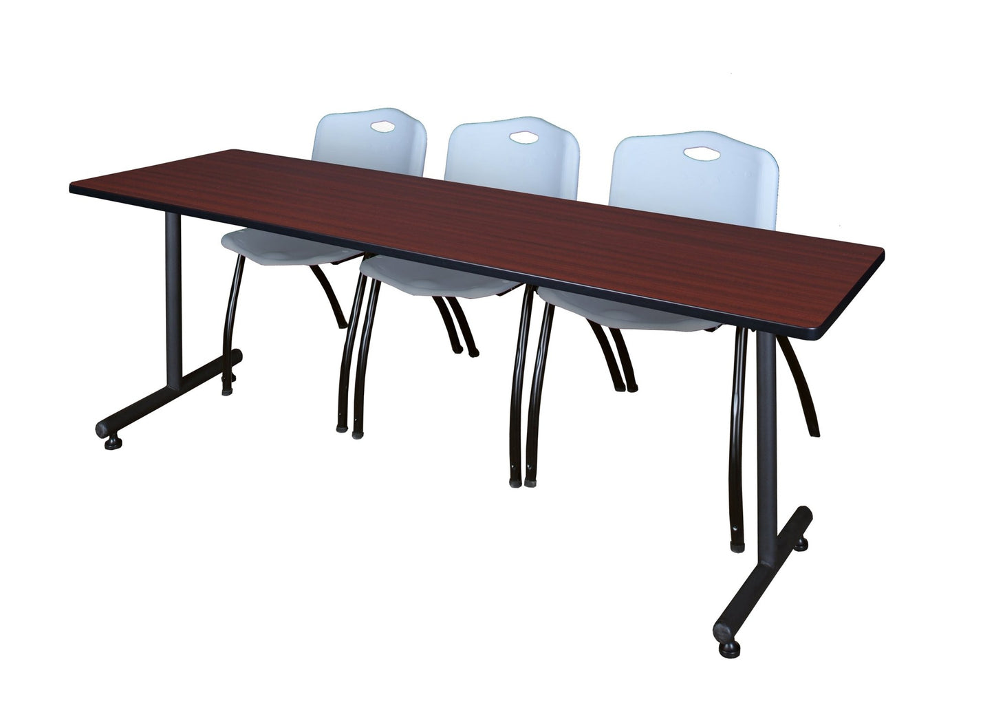 Regency Kobe Professional T - Base Training Seminar Table & 3 M Stack Chairs 84"W x 24"D x 29"H (REG - MKTRCT8424 - 3M) - SchoolOutlet