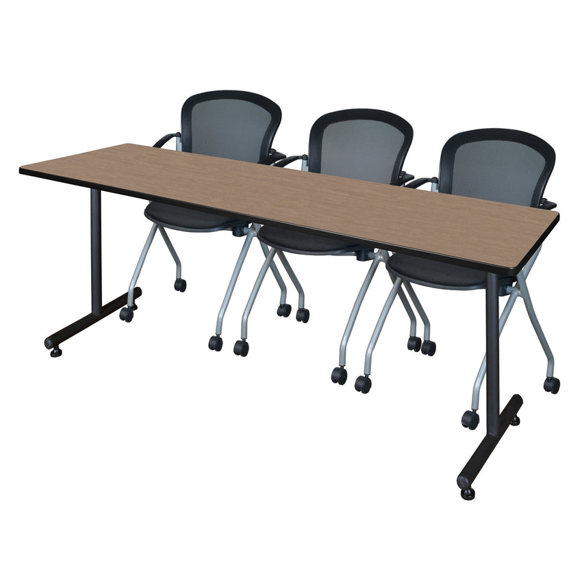 Regency Kobe Professional T - Base Training Seminar Table & 3 Cadence Nesting Chairs 84"W x 24"D x 29"H (REG - MKTRCT8424 - CAD) - SchoolOutlet