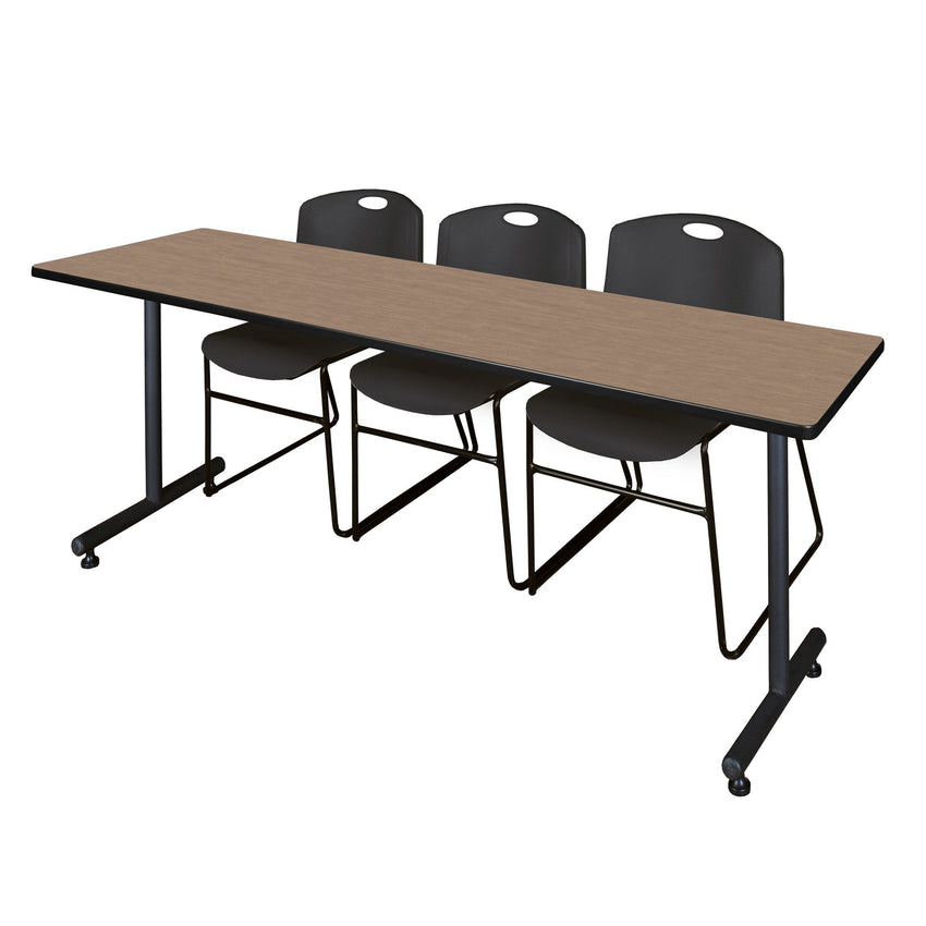 Regency Kobe Professional T - Base Training Table & 3 Zeng Stack Chairs 84"W x 24"D x 29"H (REG - MKTRCT8424 - ZNG) - SchoolOutlet
