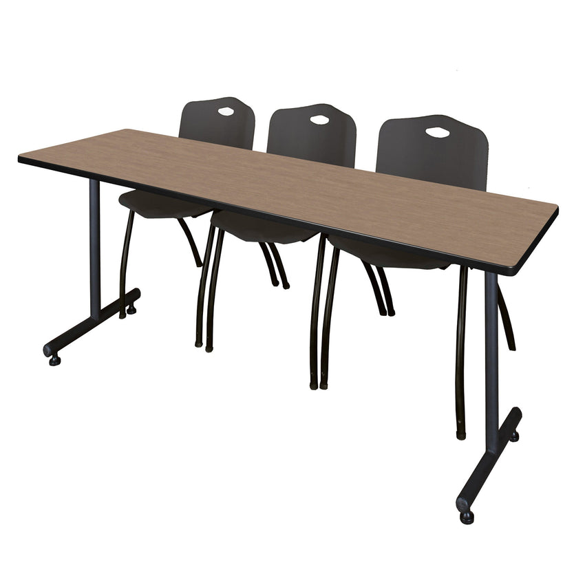 Regency Kobe Professional T - Base Training Seminar Table & 3 M Stack Chairs 84"W x 24"D x 29"H (REG - MKTRCT8424 - 3M) - SchoolOutlet