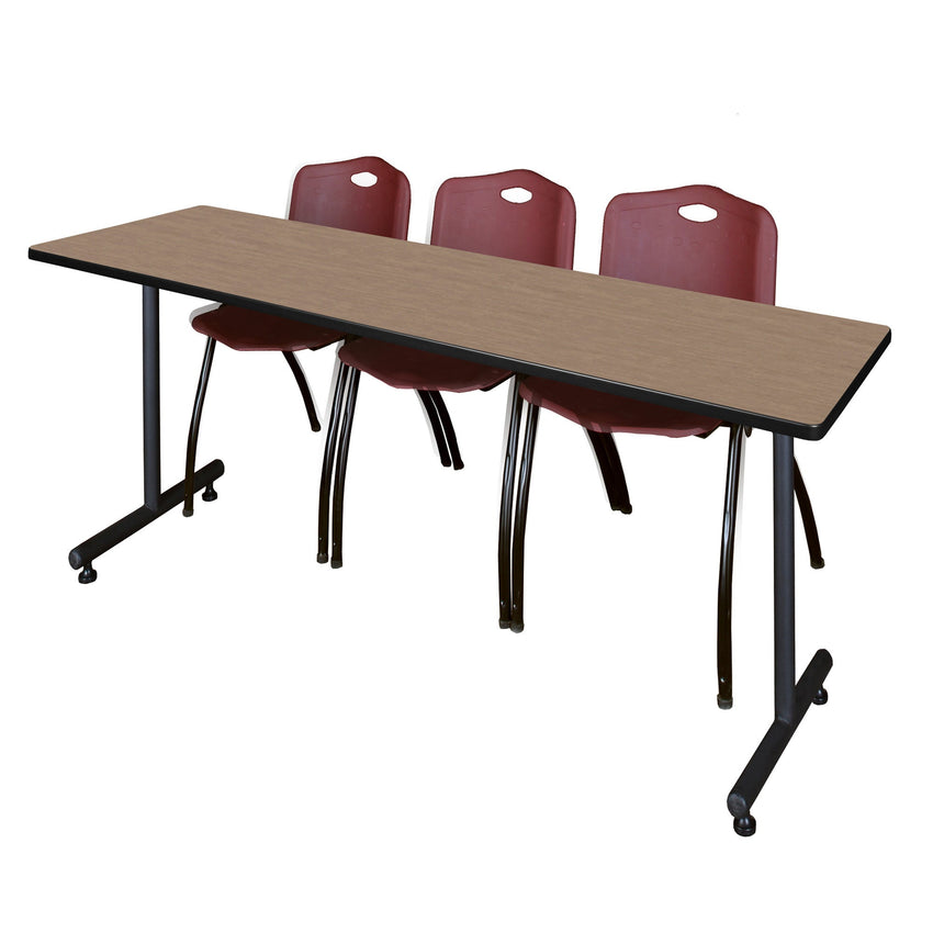 Regency Kobe Professional T - Base Training Seminar Table & 3 M Stack Chairs 84"W x 24"D x 29"H (REG - MKTRCT8424 - 3M) - SchoolOutlet