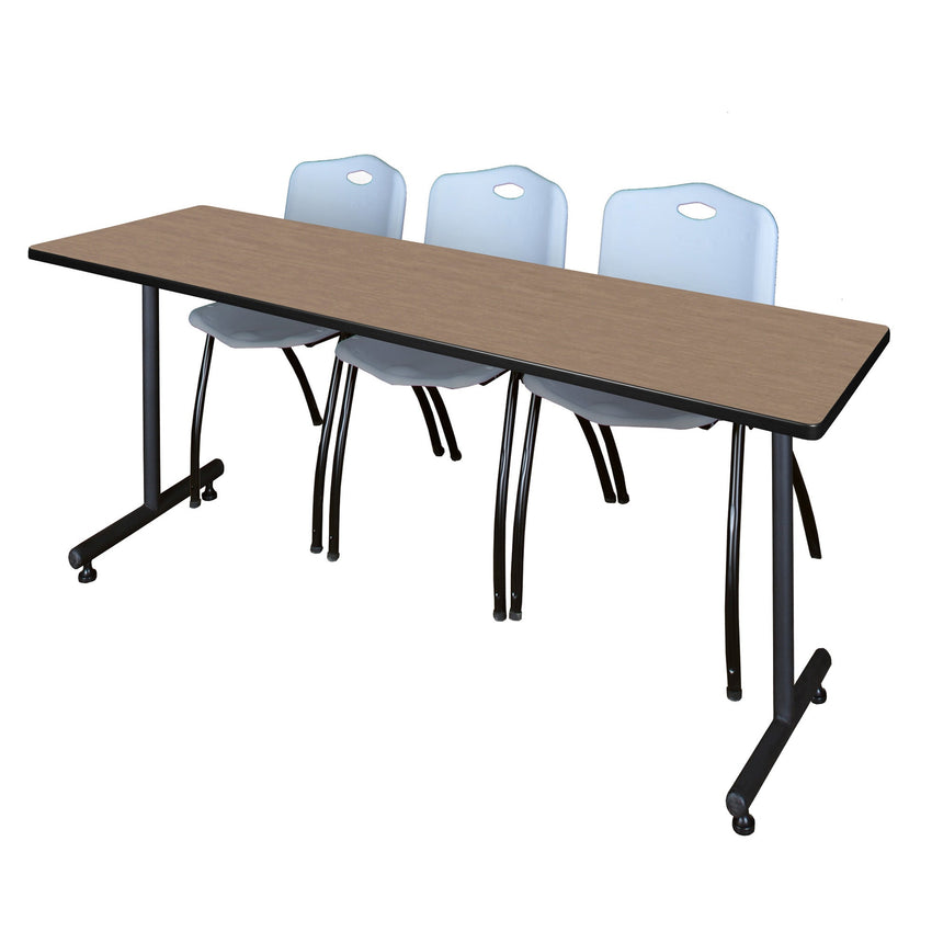 Regency Kobe Professional T - Base Training Seminar Table & 3 M Stack Chairs 84"W x 24"D x 29"H (REG - MKTRCT8424 - 3M) - SchoolOutlet