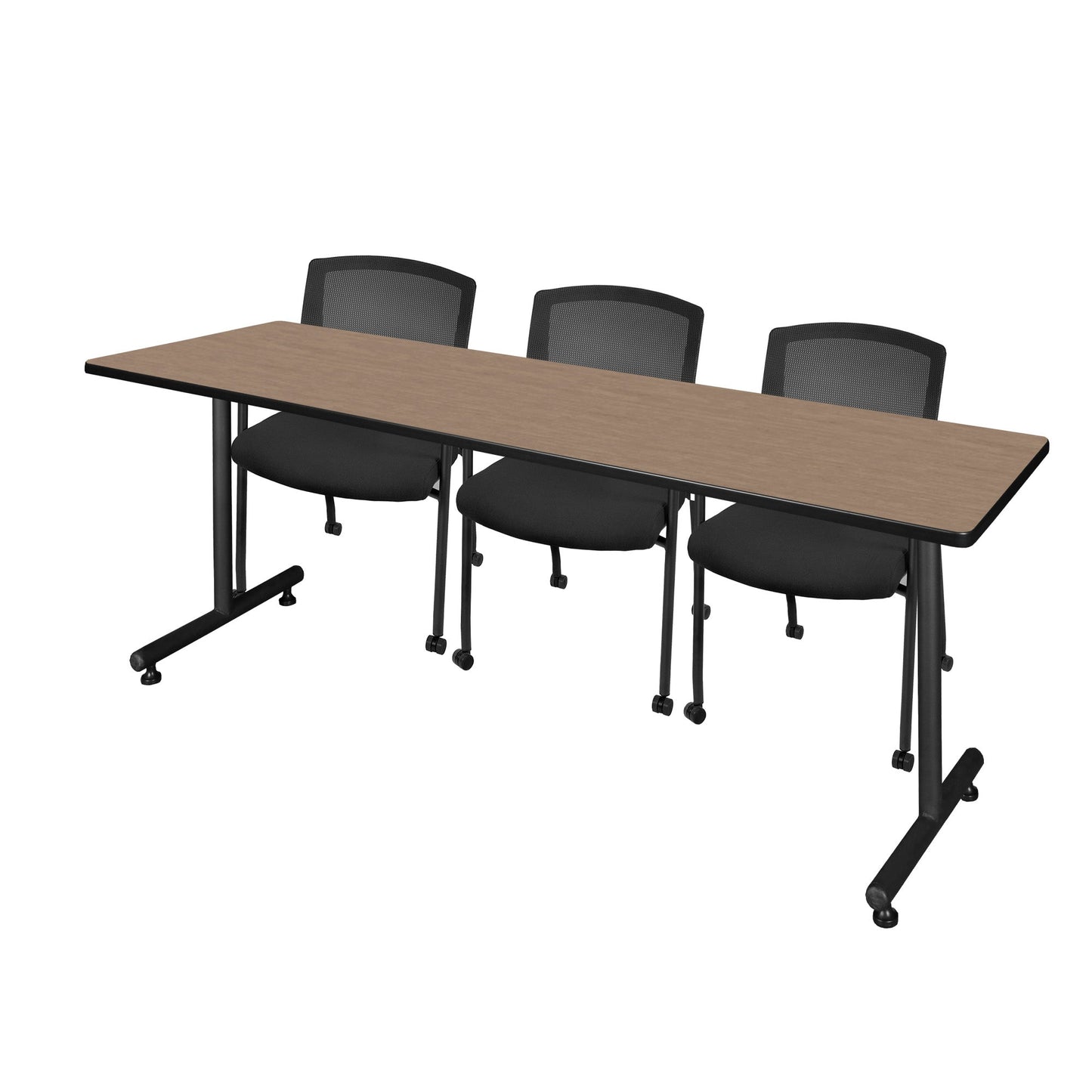 Regency Kobe Professional T - Base Training Seminar Table & 3 Knight Mesh Chairs 84"W x 24"D x 29"H (REG - MKTRCT8424 - KNM) - SchoolOutlet