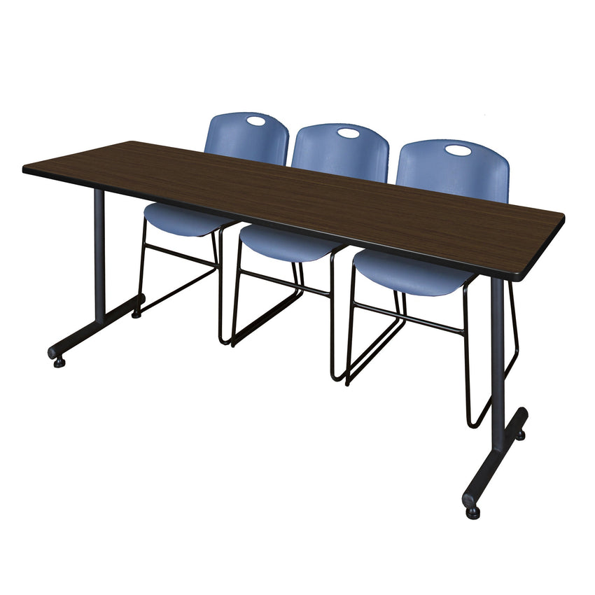 Regency Kobe Professional T - Base Training Table & 3 Zeng Stack Chairs 84"W x 24"D x 29"H (REG - MKTRCT8424 - ZNG) - SchoolOutlet
