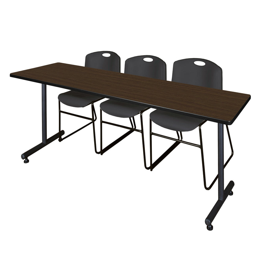 Regency Kobe Professional T - Base Training Table & 3 Zeng Stack Chairs 84"W x 24"D x 29"H (REG - MKTRCT8424 - ZNG) - SchoolOutlet