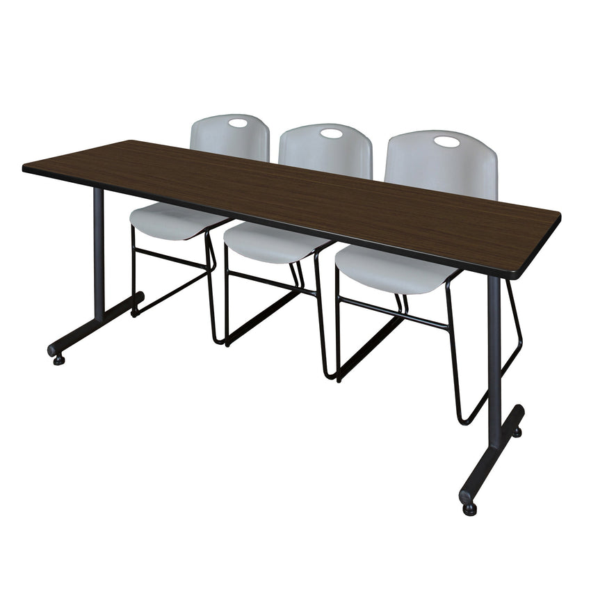 Regency Kobe Professional T - Base Training Table & 3 Zeng Stack Chairs 84"W x 24"D x 29"H (REG - MKTRCT8424 - ZNG) - SchoolOutlet