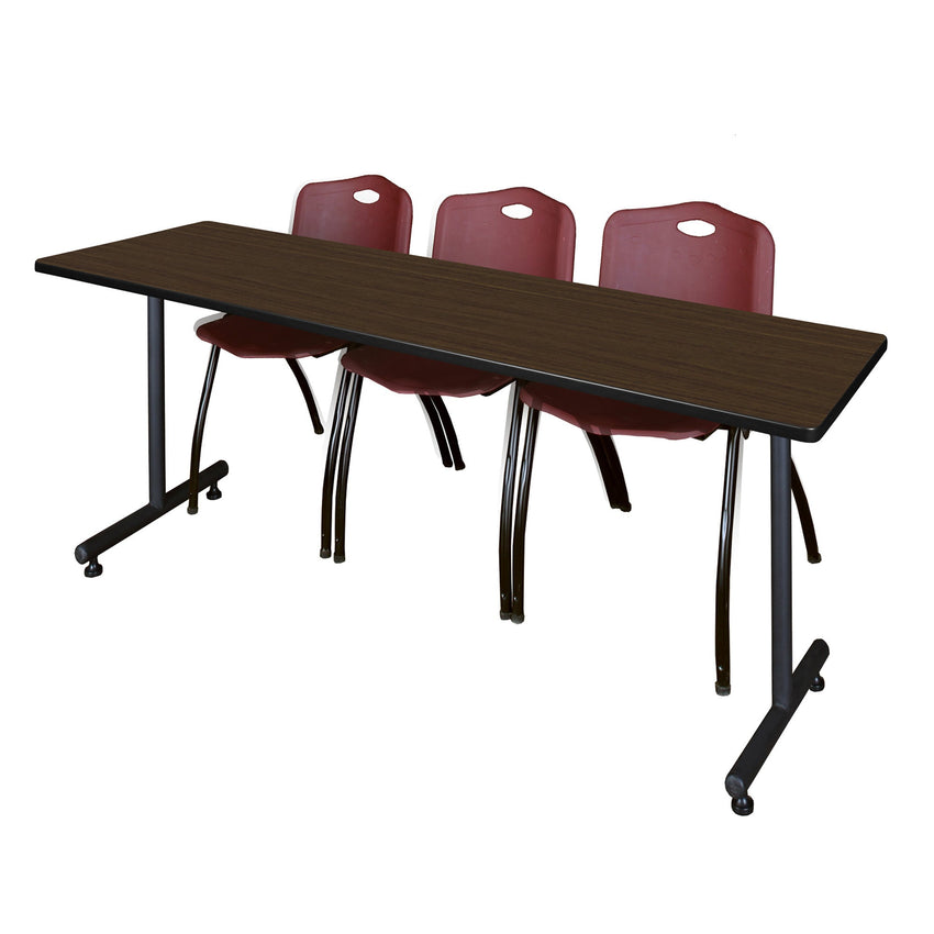 Regency Kobe Professional T - Base Training Seminar Table & 3 M Stack Chairs 84"W x 24"D x 29"H (REG - MKTRCT8424 - 3M) - SchoolOutlet
